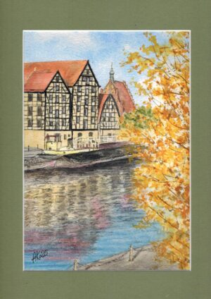 Obraz Spichrze nad Brdą – akwarela, format A4 (NIEDOSTĘPNY)