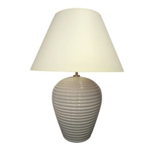 Klasyczna lampa stołowa Francesca z ceramiczną, prążkowaną podstawą i jasnym abażurem